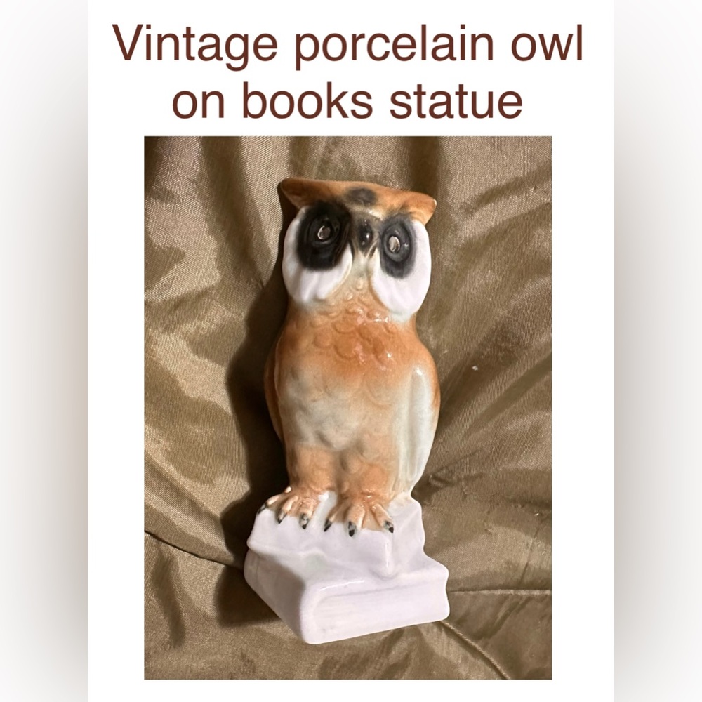 Vintage porcelain owl statue on books great teacher gift home office decor